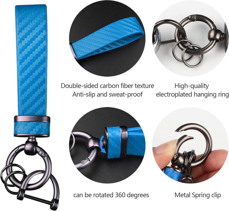 Turcee Carbon Fiber Car Keychain, Leather Car Key Fob & Anti-Lost D-Ring (Blue) - Image 4